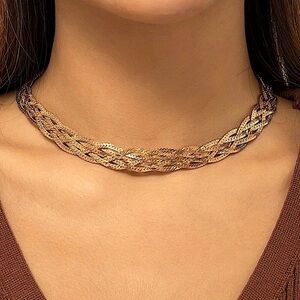 Elegant Gold Braided Necklace, Handcrafted Intricate Weave, P…